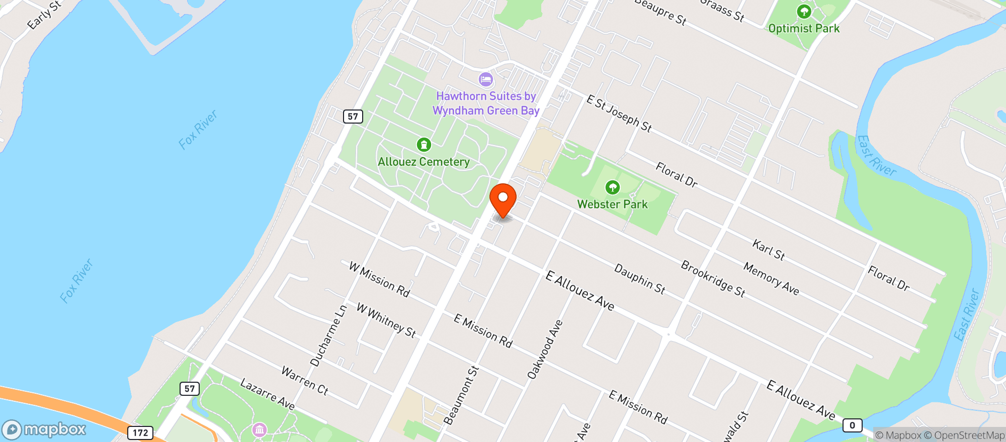 Map showing Kwik Trip #1030 - Allouez