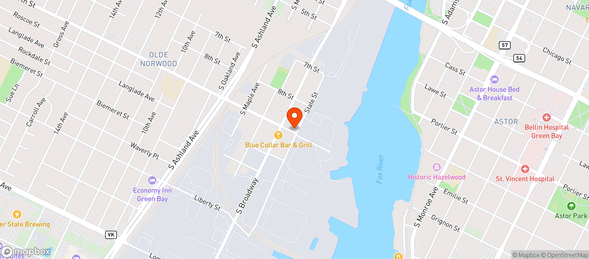 Map showing State Street Pub Of Green Bay
