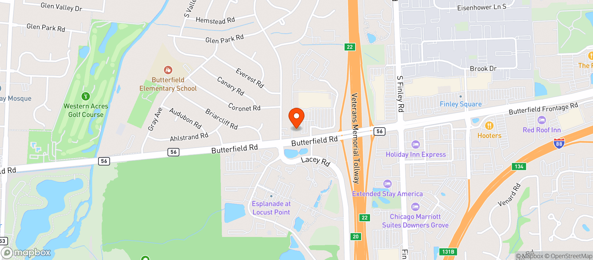 Map showing Binny's Downers Grove