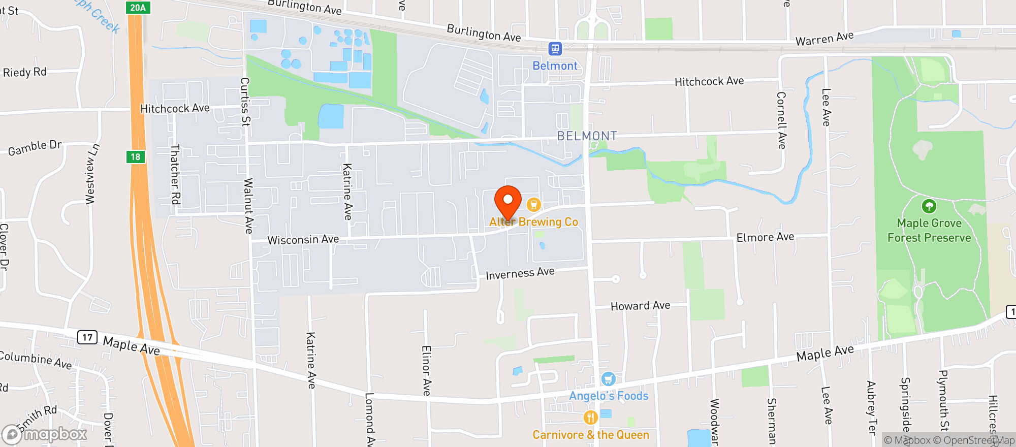 Map showing Alter Brewing Company