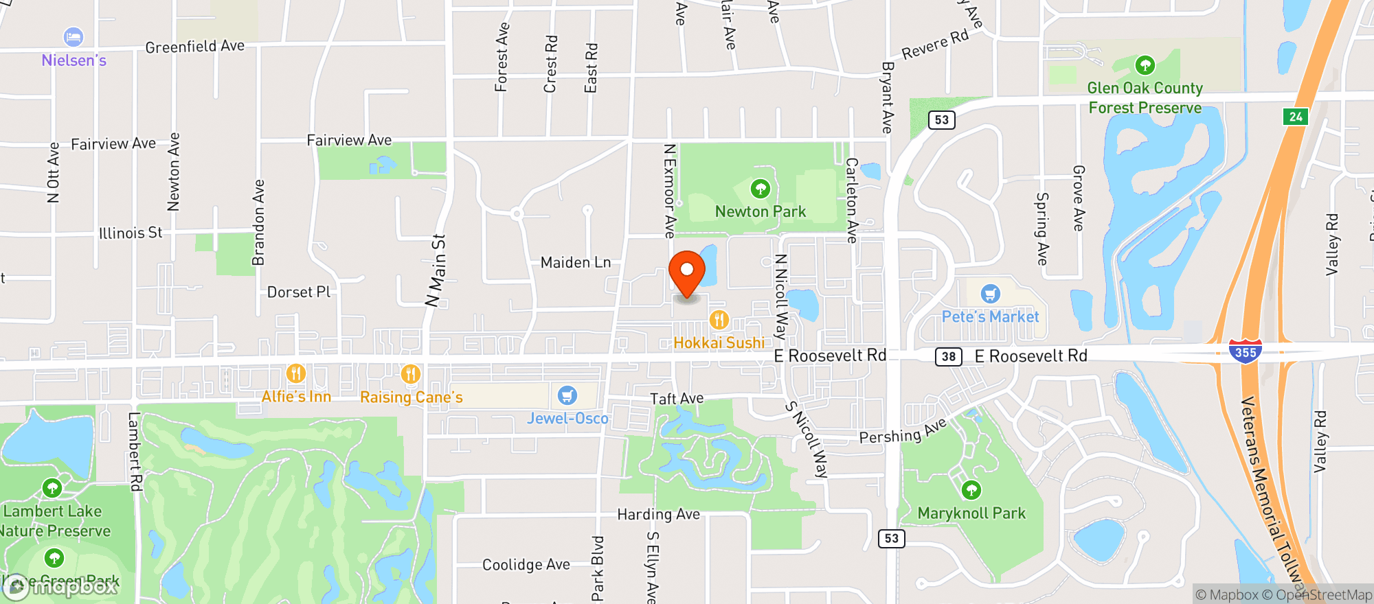 Map showing Binny's Glen Ellyn