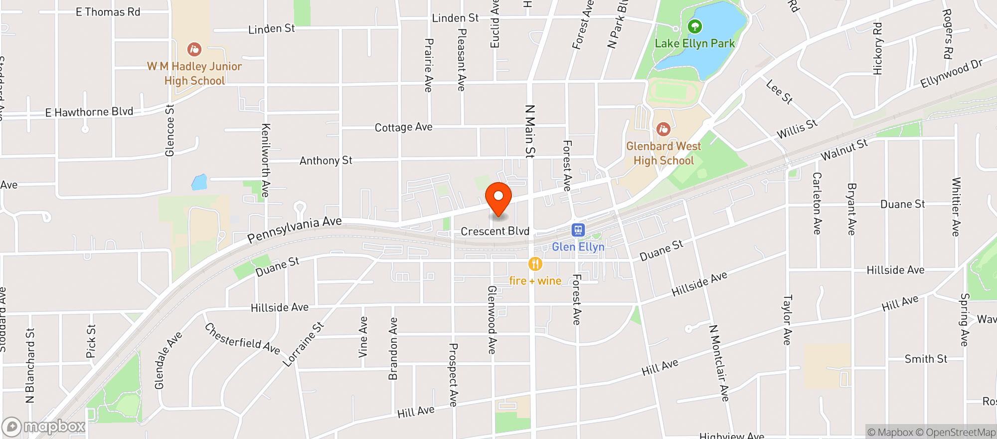 Map showing The Beer Cellar Glen Ellyn