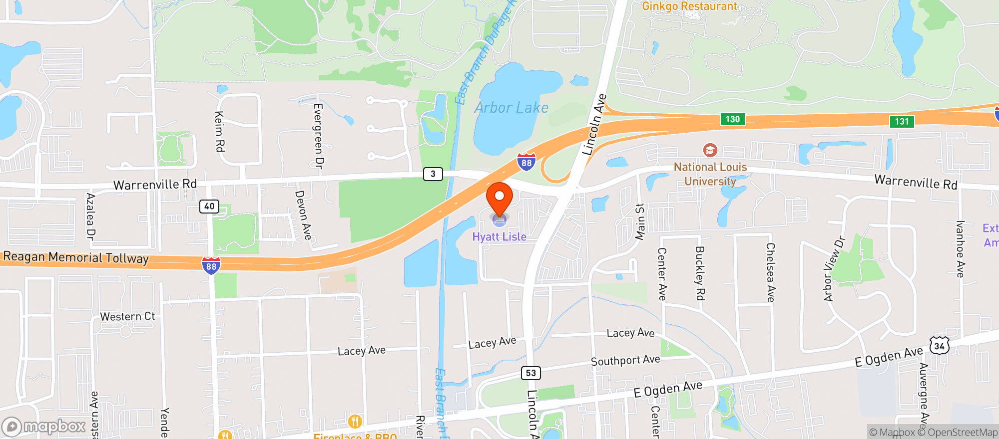 Map showing Hyatt Regency Lisle Near Naperville