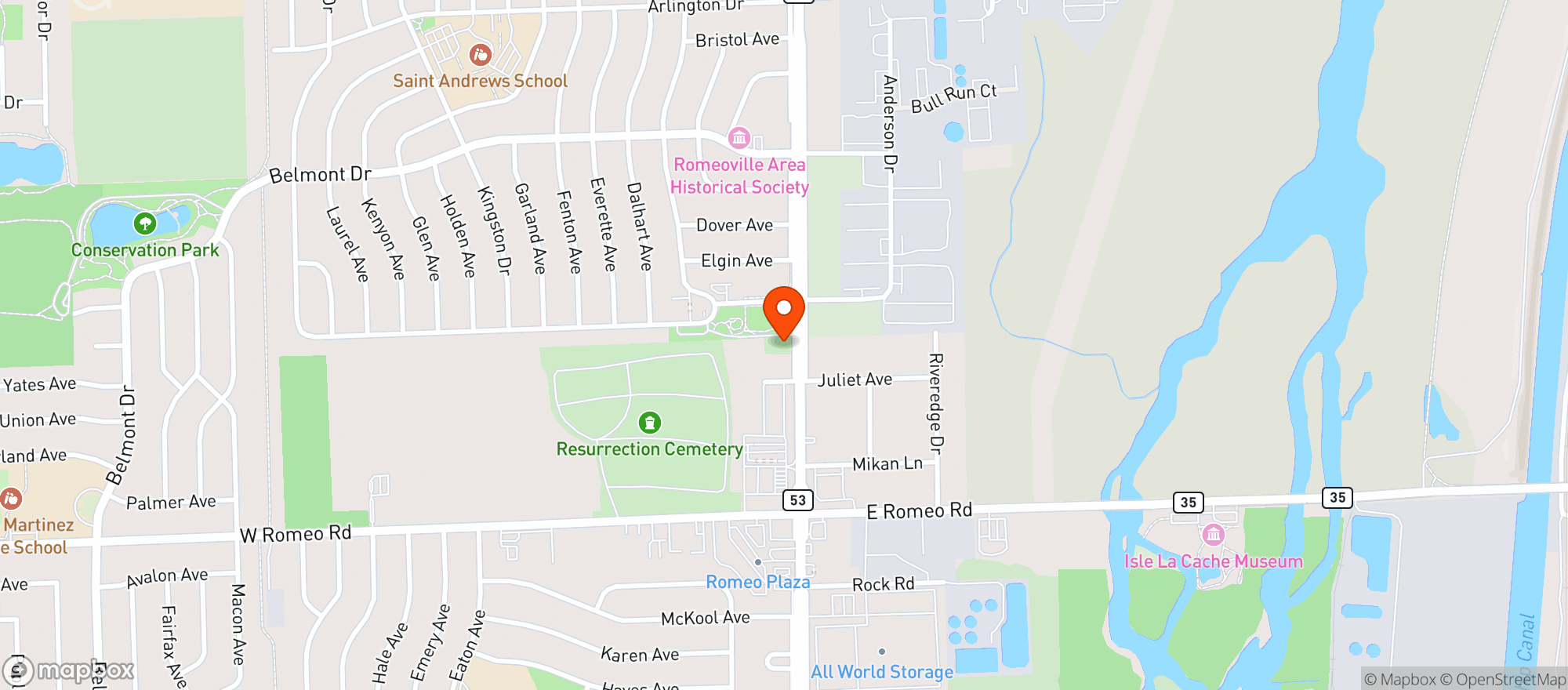 Map showing Joe's Beverage Warehouse