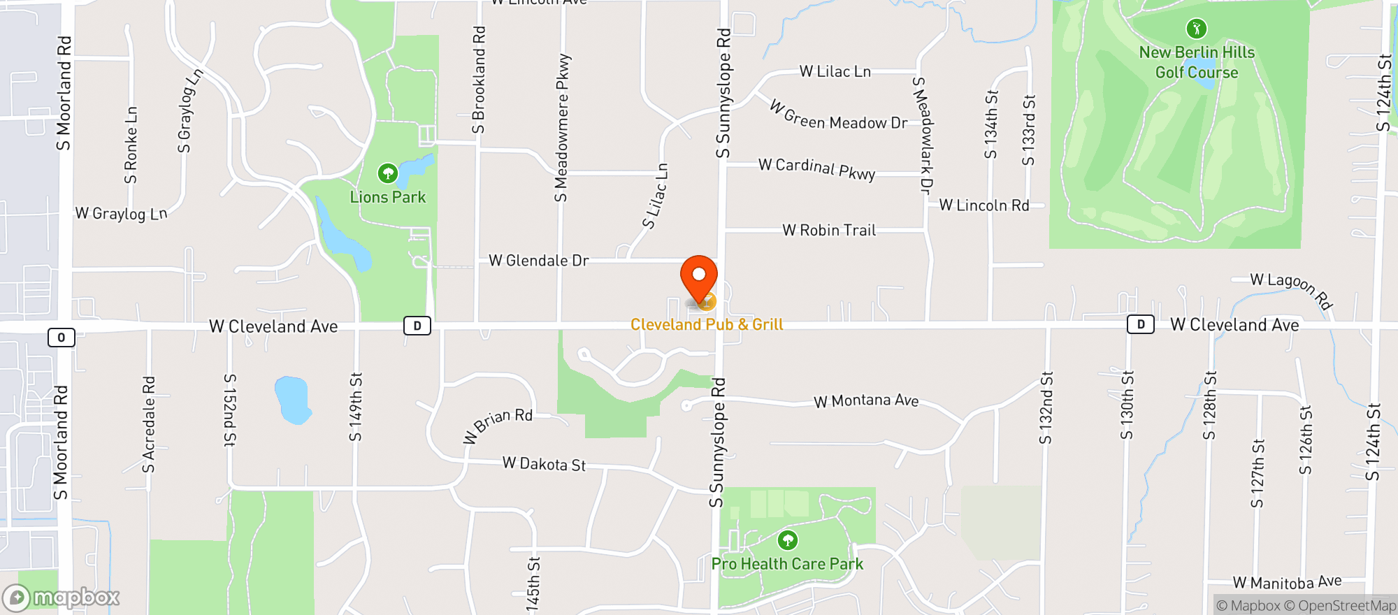 Map showing Lees Cleveland Pub & Grill