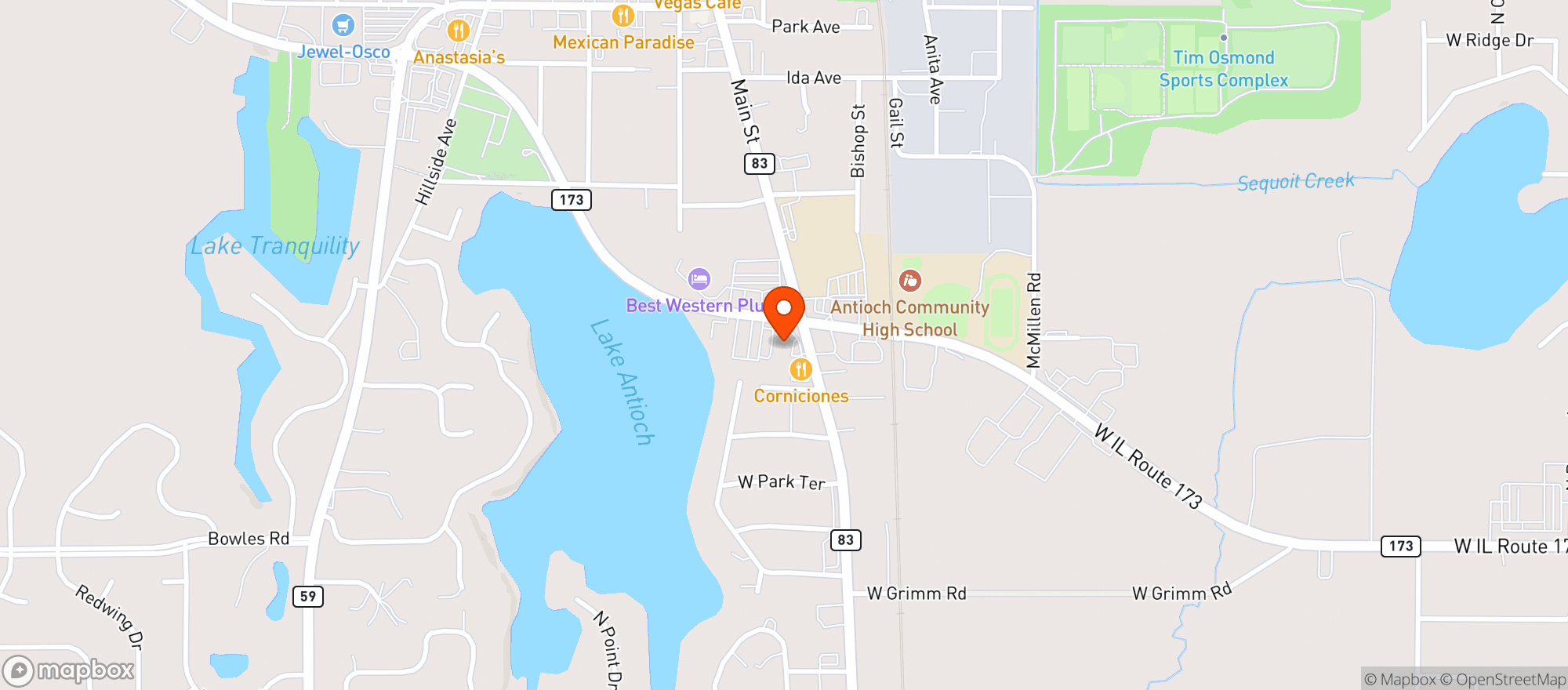 Map showing Antioch Wine & Liquors