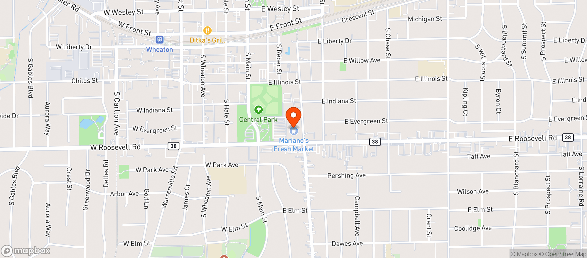 Map showing Roundys Chicago (531) - 00513 - Marianos - Wheaton