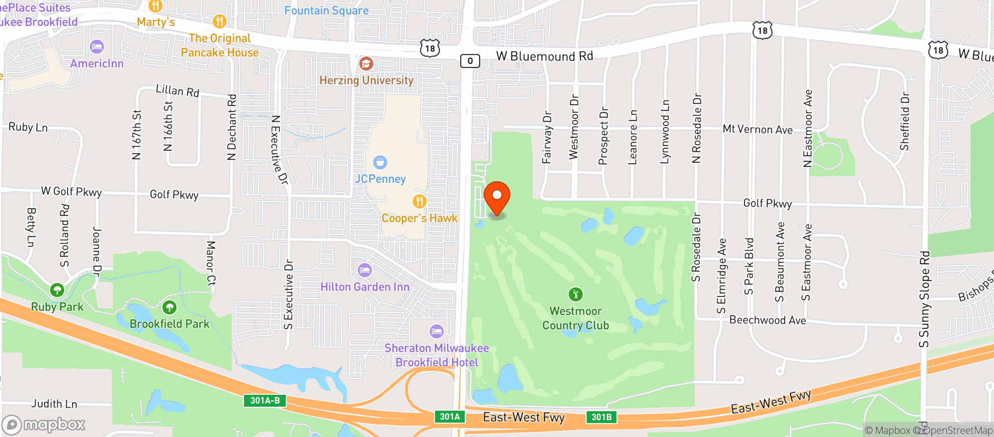 Map showing Westmoor Country Club