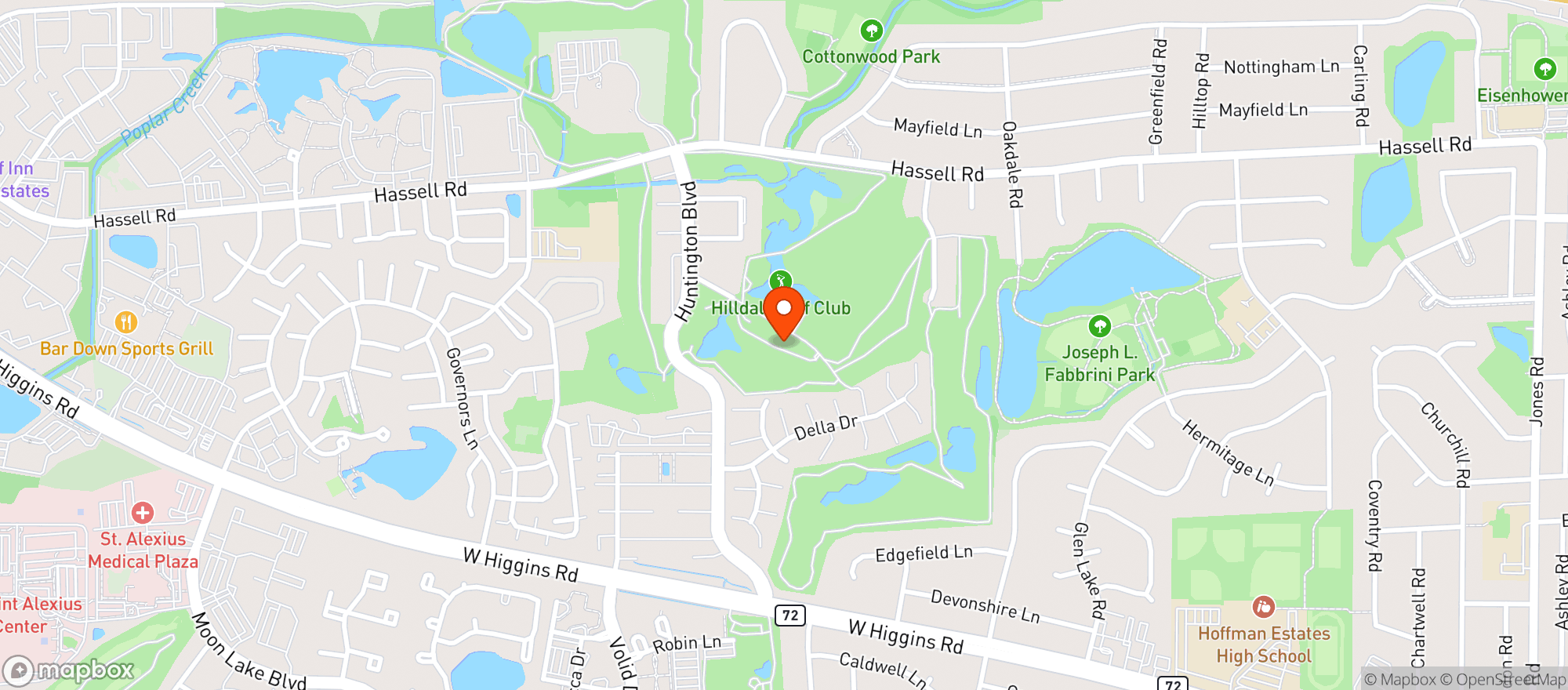Map showing Hilldale Golf Club