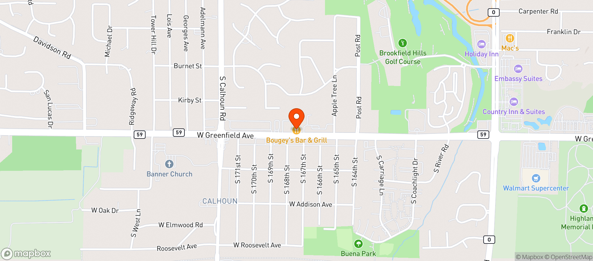 Map showing Bougey'S Bar And Grill