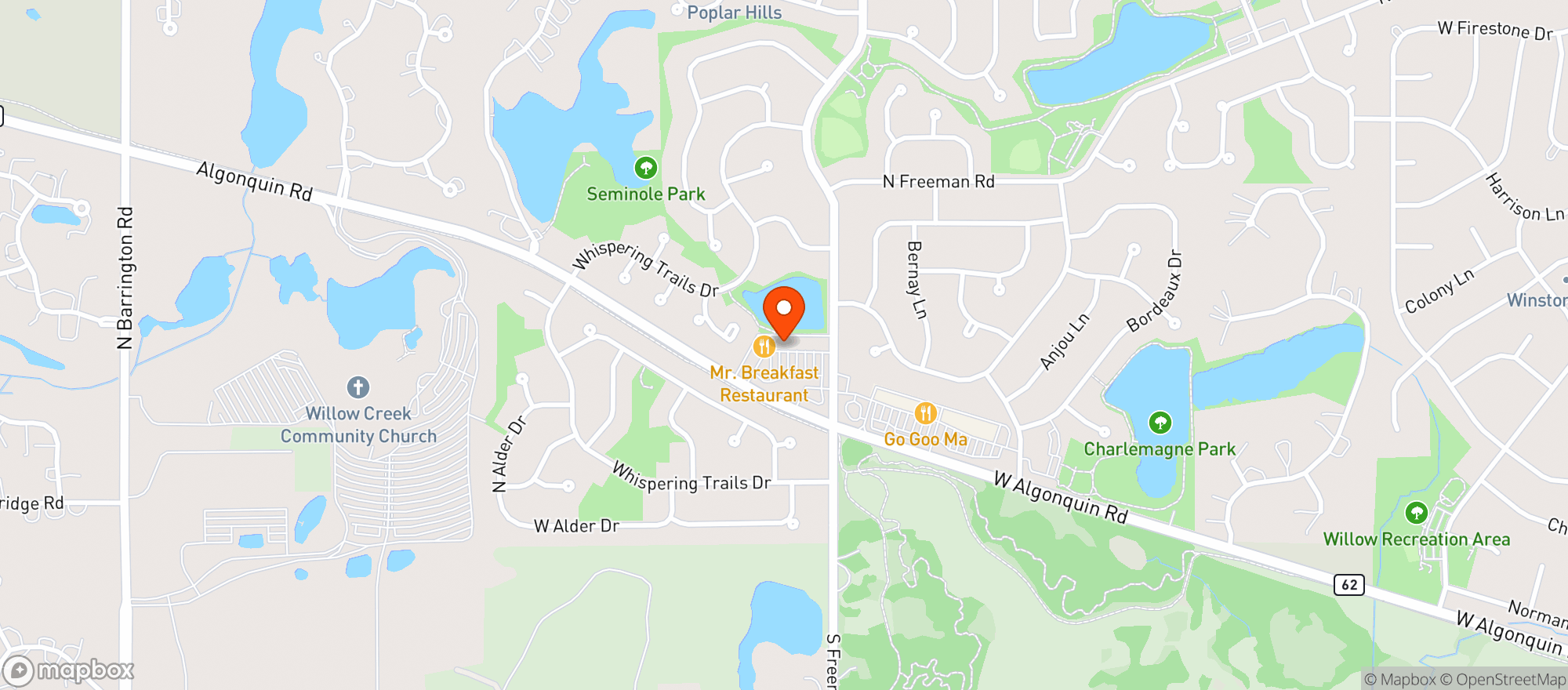 Map showing 1st Place Sports Bar & Grill