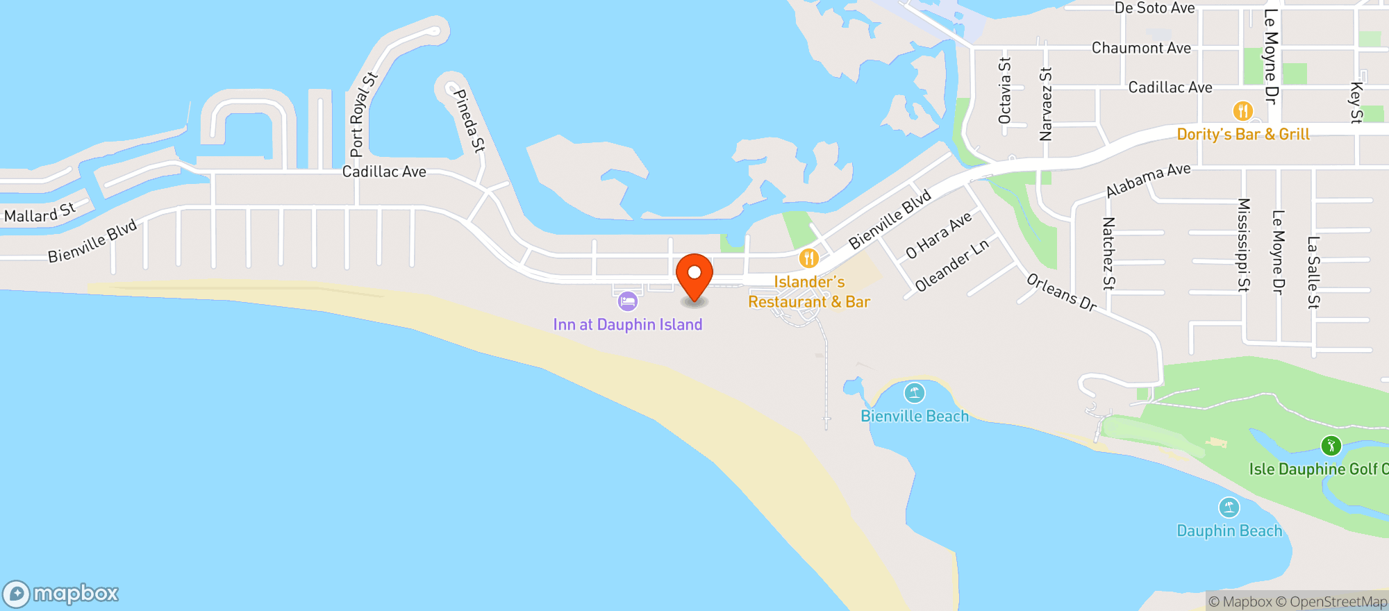 Map showing Holiday Isle Dauphin Island