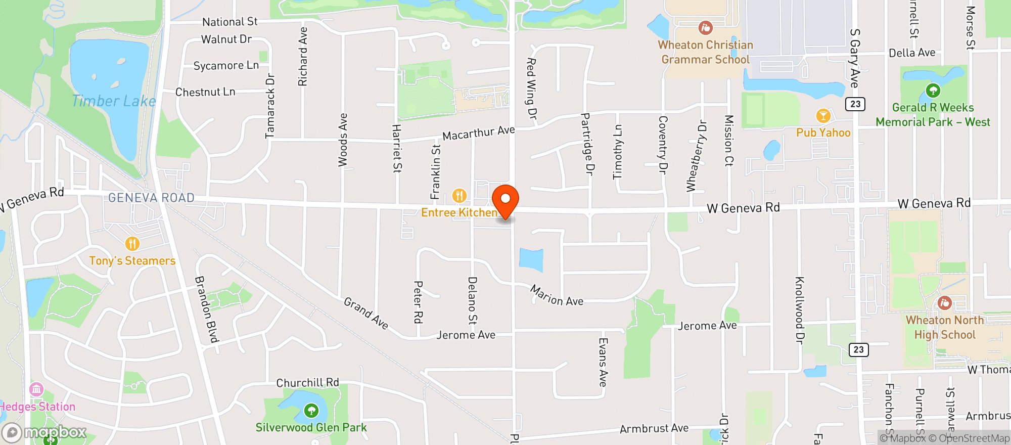 Map showing Bobbys Liquor