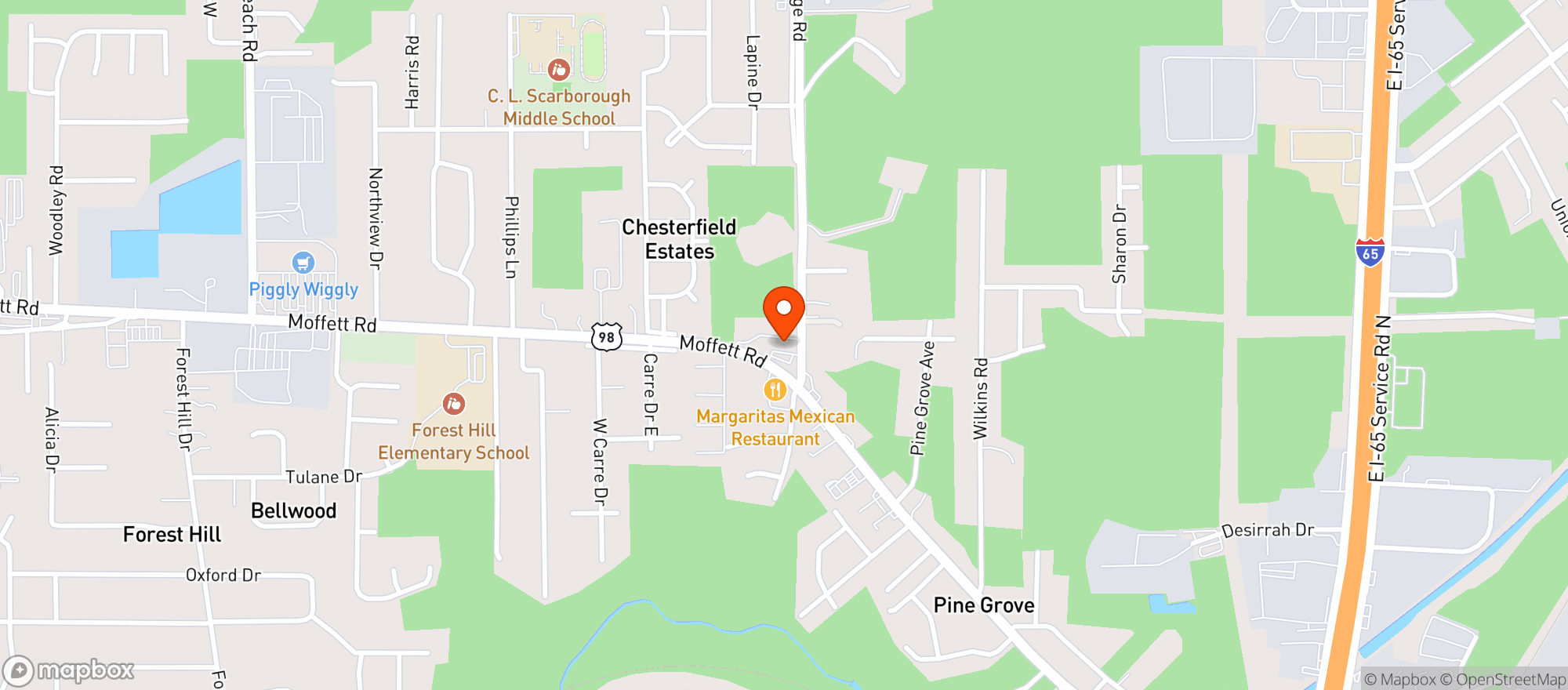 Map showing Moffett Road Liquor Mar #0