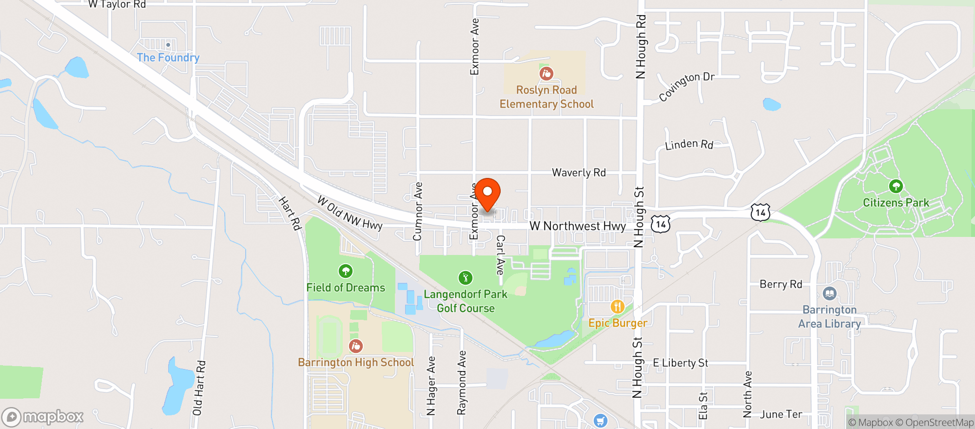 Map showing GARFIELD'S BEVERAGE