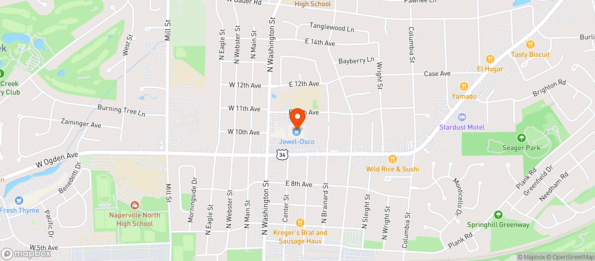 Map showing JEWEL FOOD - NAPRVIL (E OGDEN AVE)