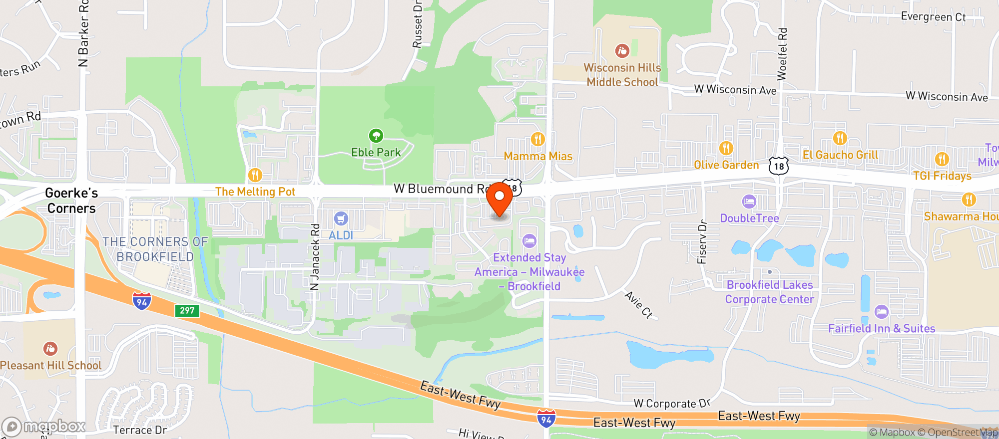 Map showing Health Hut - Brookfield