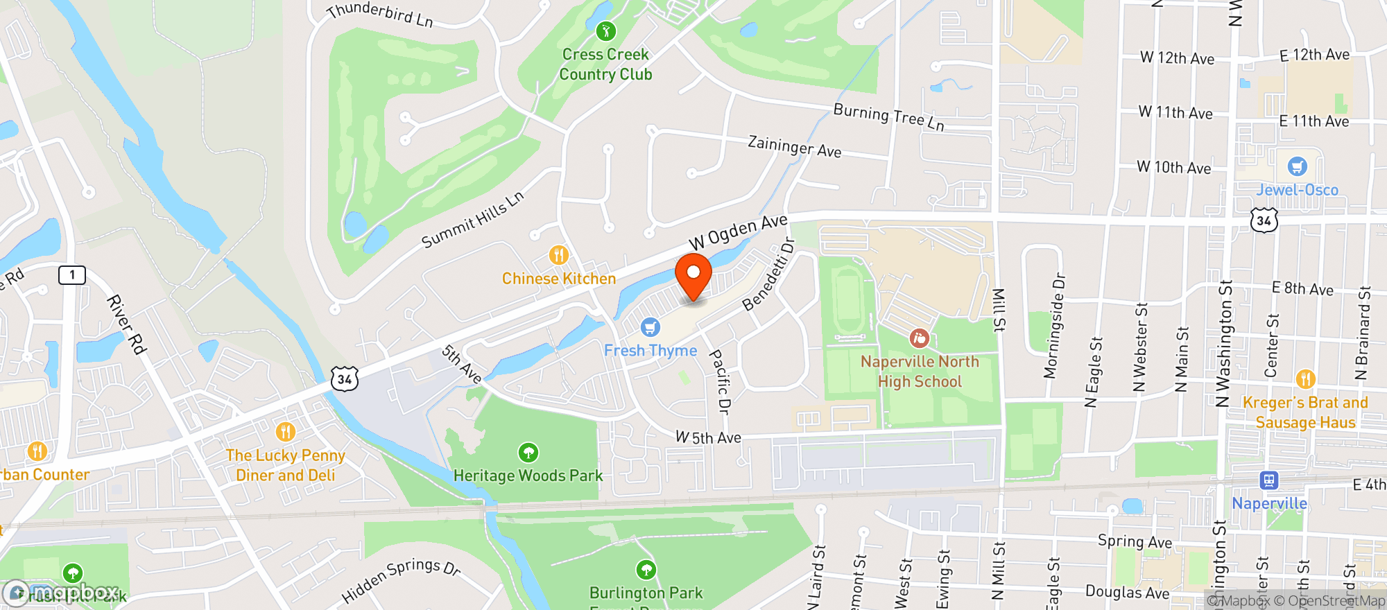 Map showing Binny S Bev Depot - Naperville