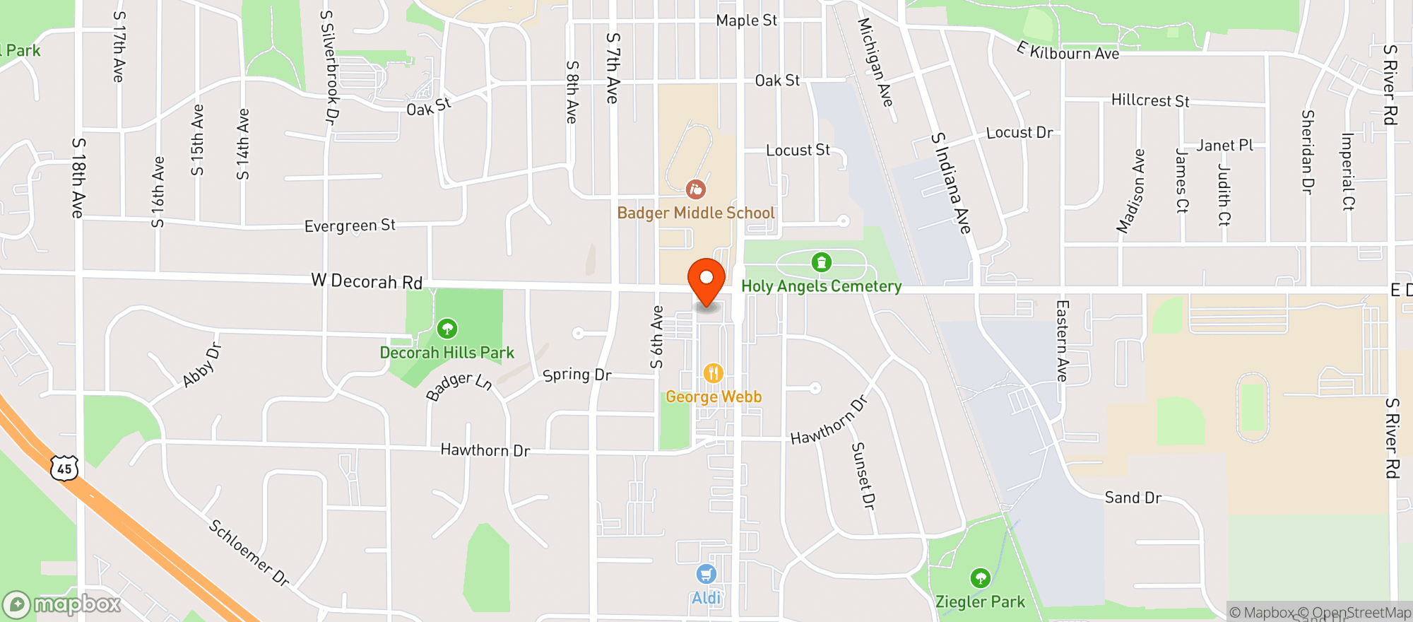 Map showing Kwik Trip #1002-Main St-West Bend