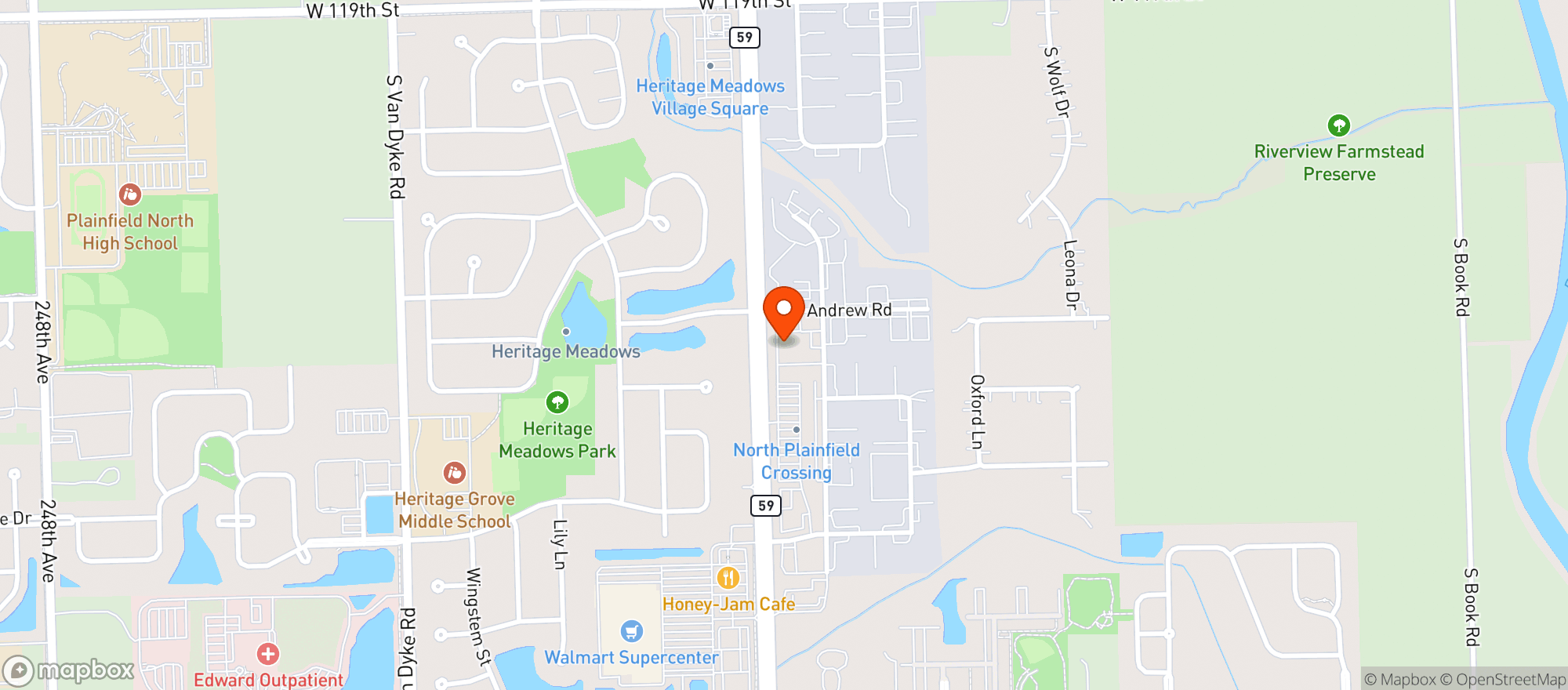 Map showing Binny S Bev Depot - Plainfield