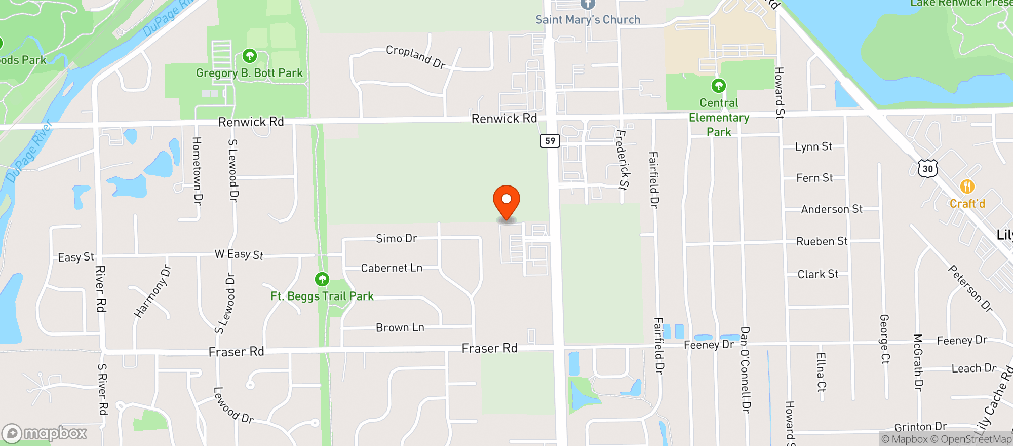 Map showing Rosatis Pizza Sports Pub