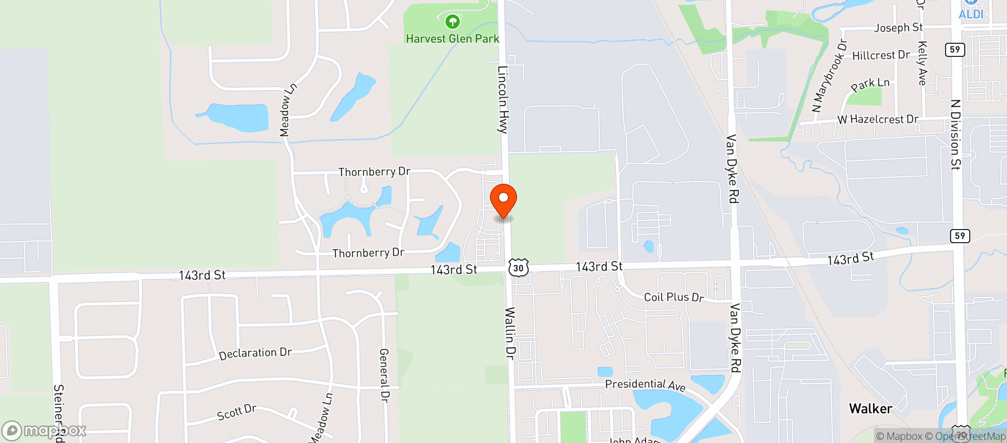 Map showing RTE 30 FOOD AND LIQUOR