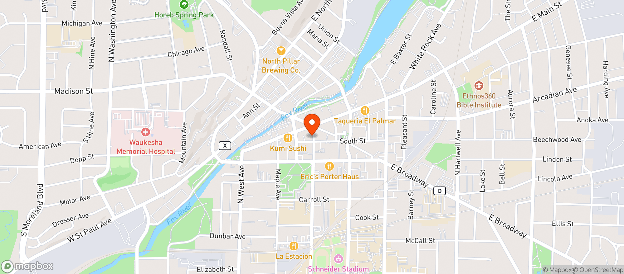 Map showing Waukesha Cbd
