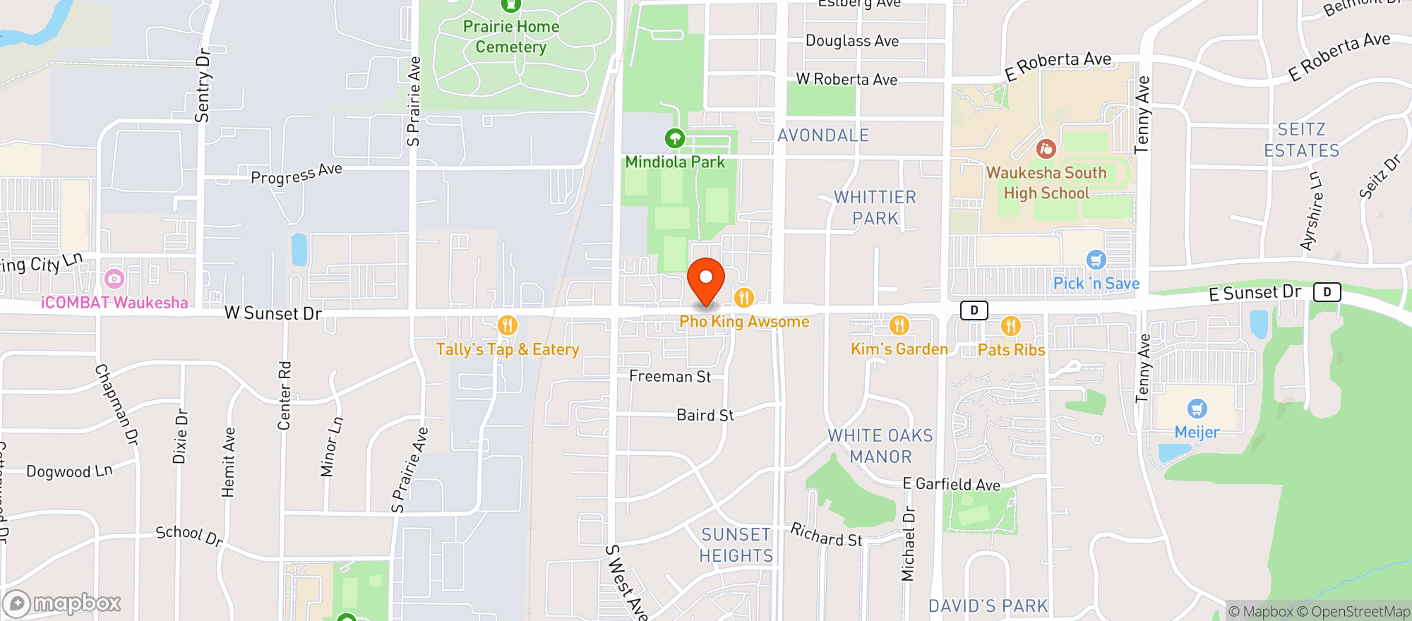 Map showing Sunset Bowl Family Center