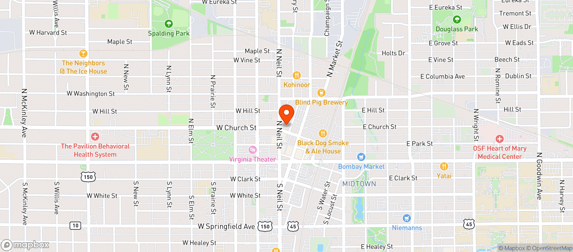 Map showing Big Grove Tavern