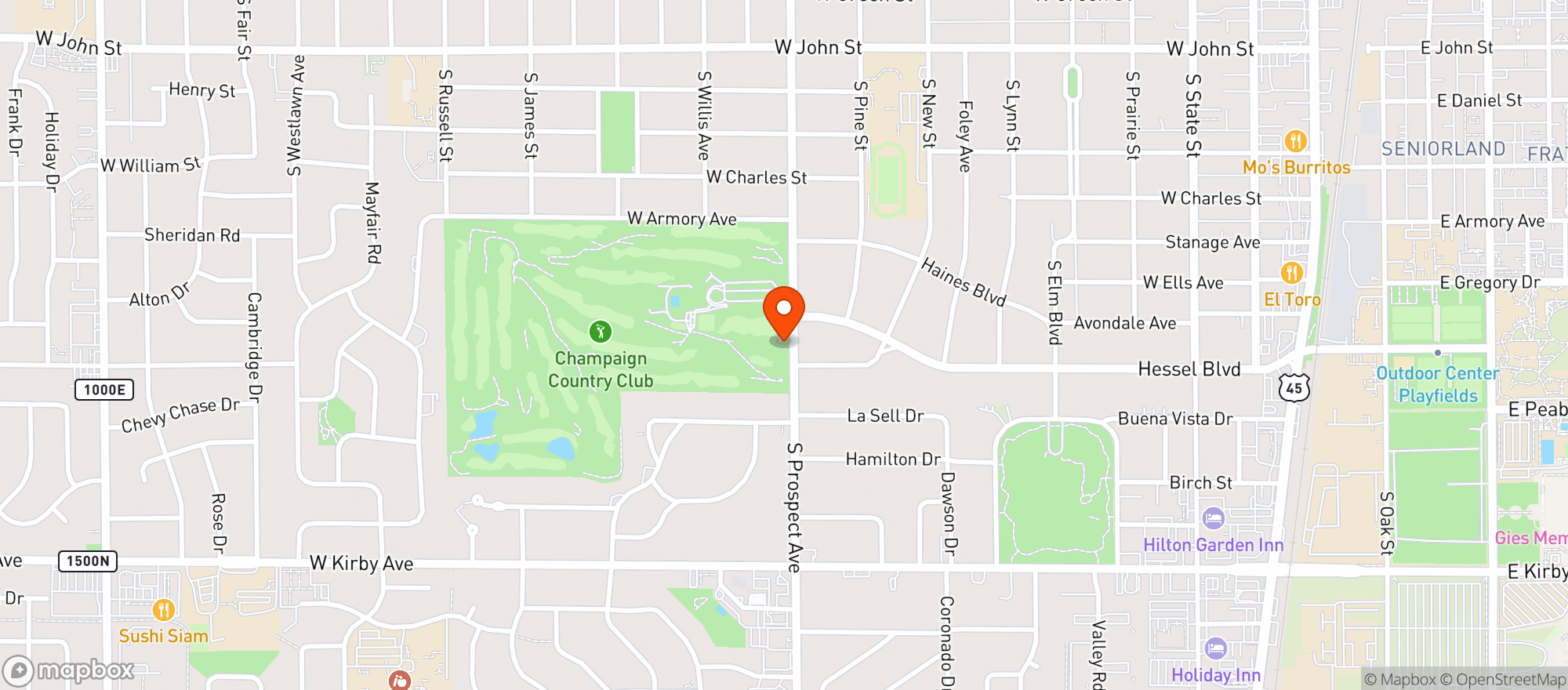 Map showing Champaign Country Club