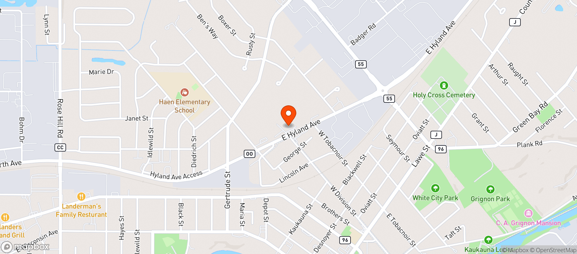 Map showing Hyland House