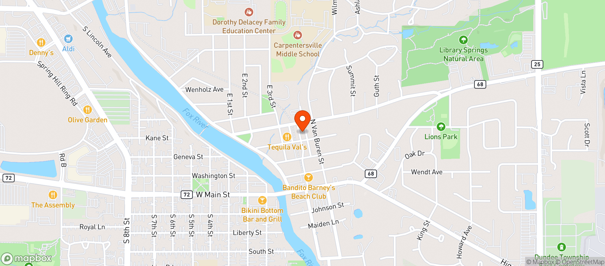 Map showing Aliano's Restorante - East Dundee