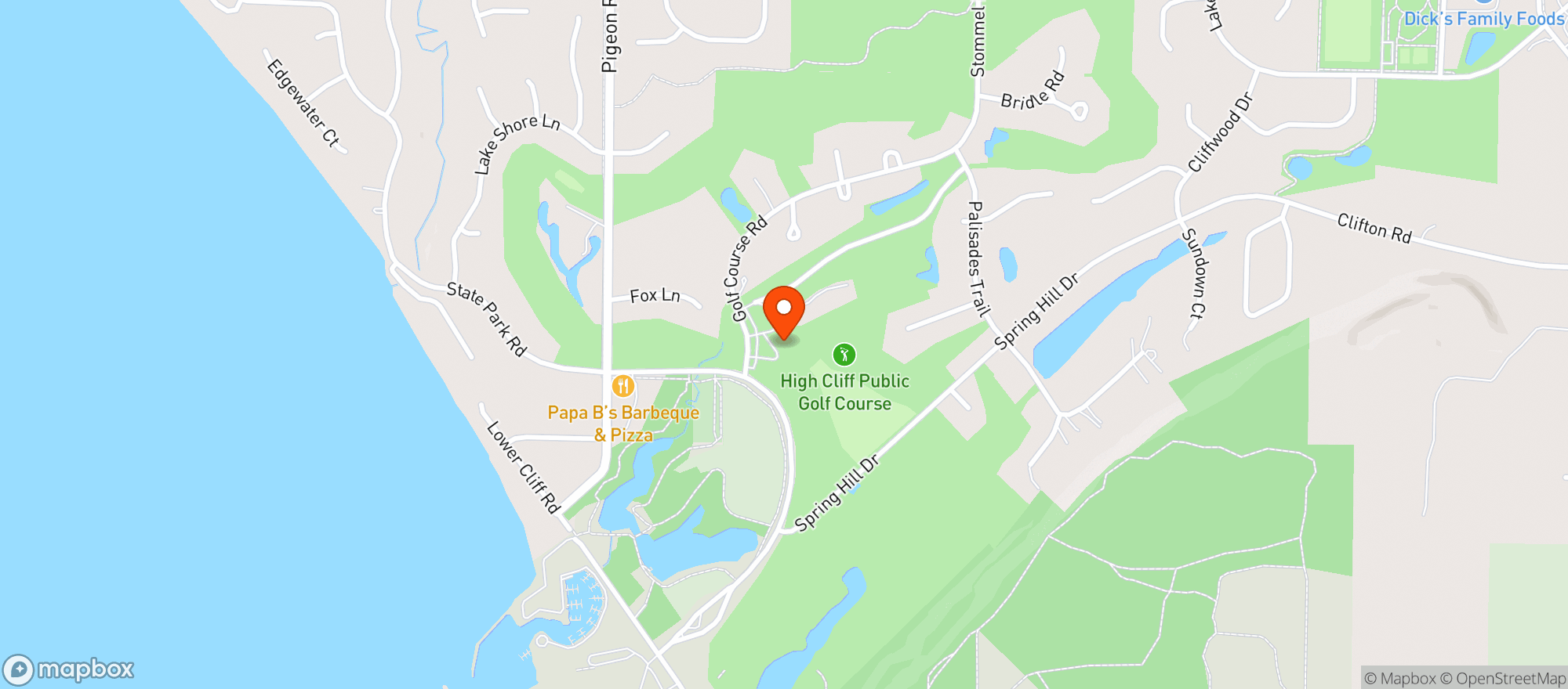 Map showing High Cliff Golf Course