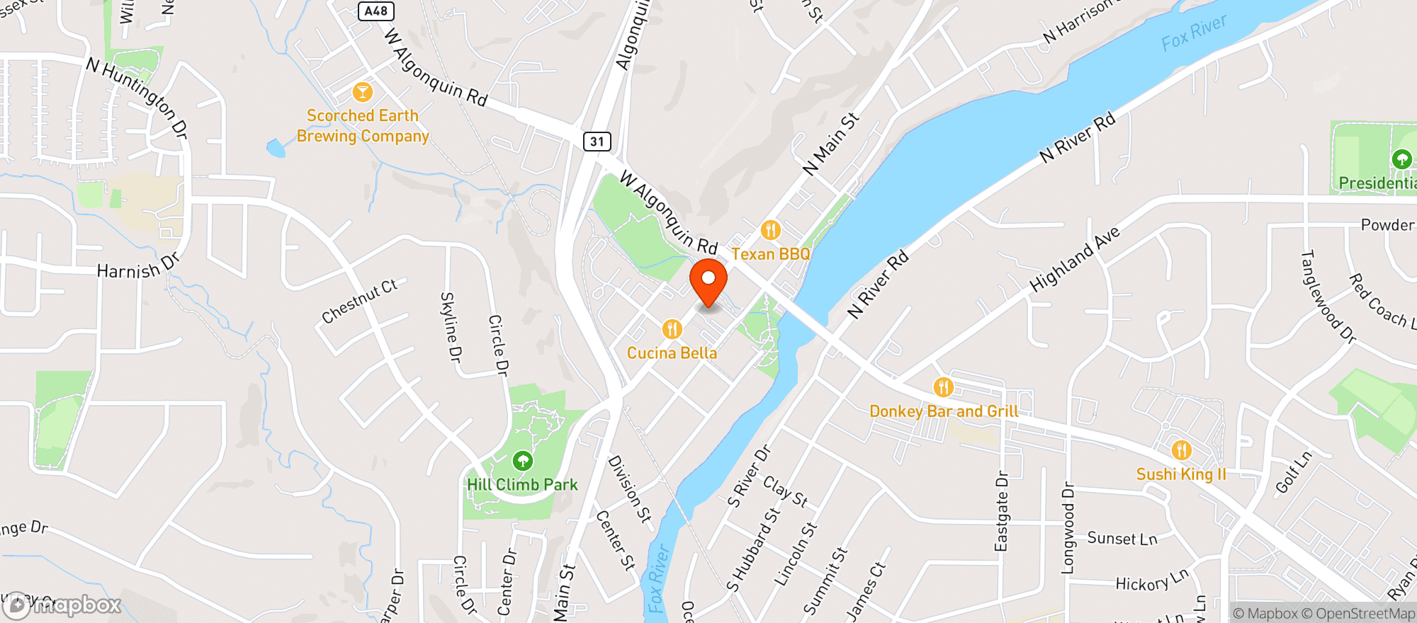Map showing Bulls Eye Pub & Eatery
