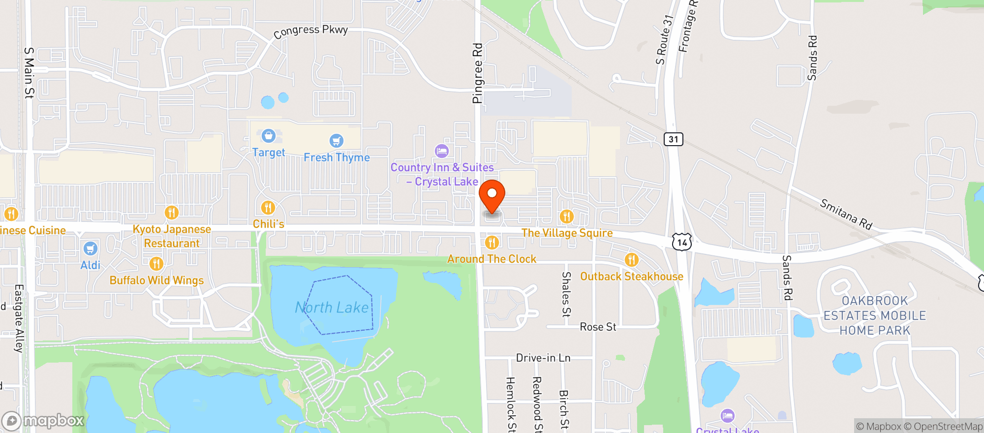 Map showing Jamesons Charhouse - Crystal Lake