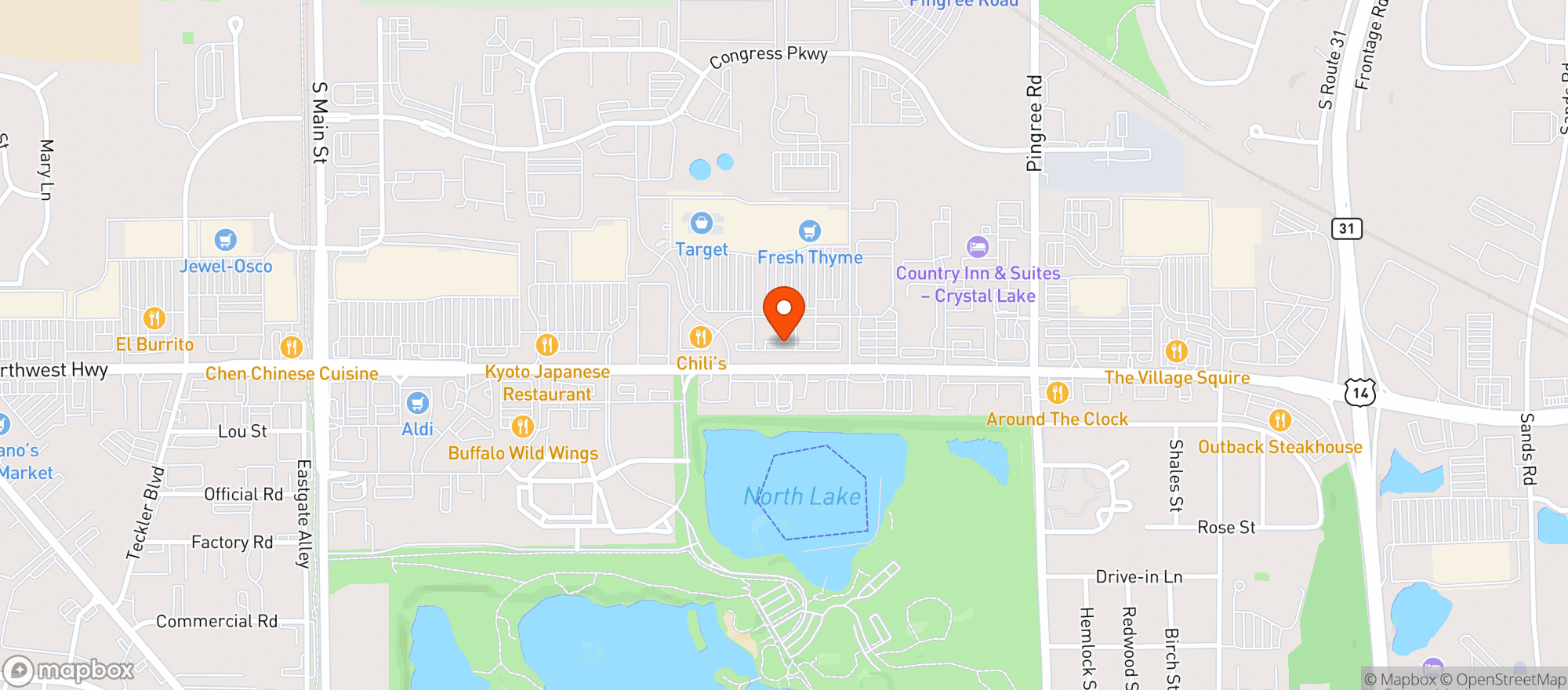 Map showing BINNY'S BEV DEPOT - CRYSTAL LAKE