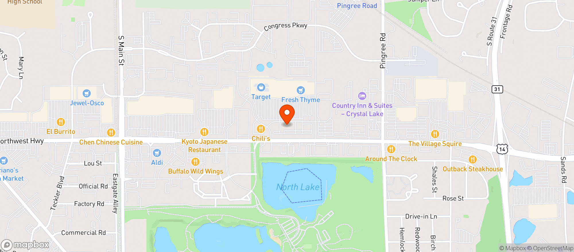 Map showing Binny S Bev Depot - Crystal Lake