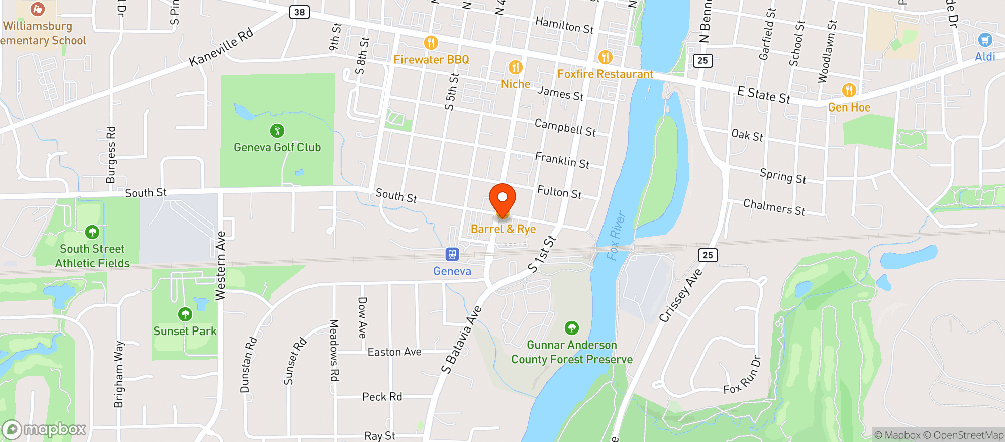 Map showing Mosaic Kitchen & Cocktails