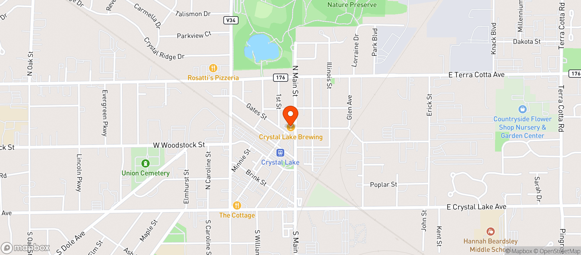 Map showing Crystal Lake Brewing