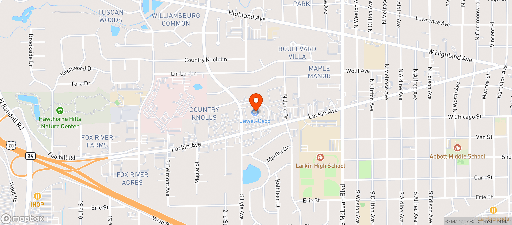 Map showing Jewel Food - Elgin (larkin Ave)