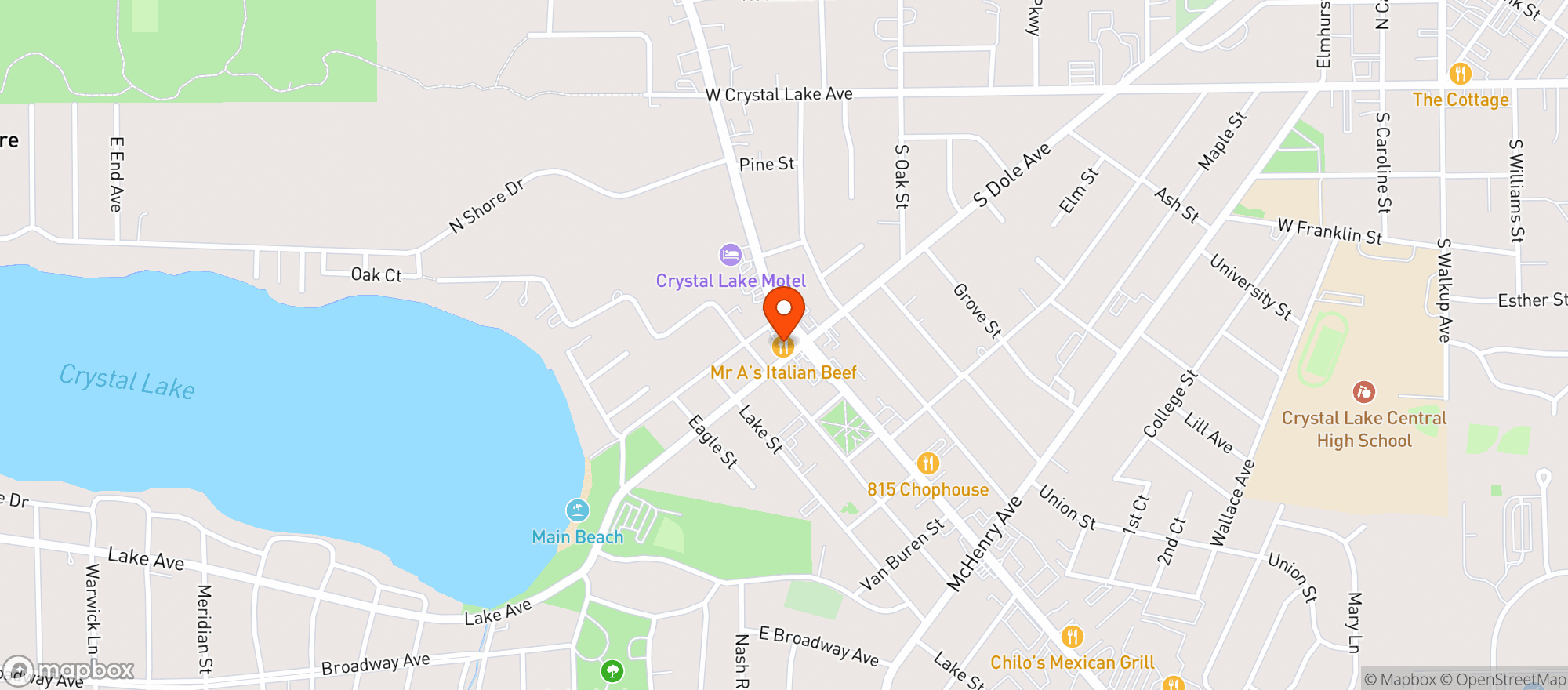 Map showing Lake Roots Cafe