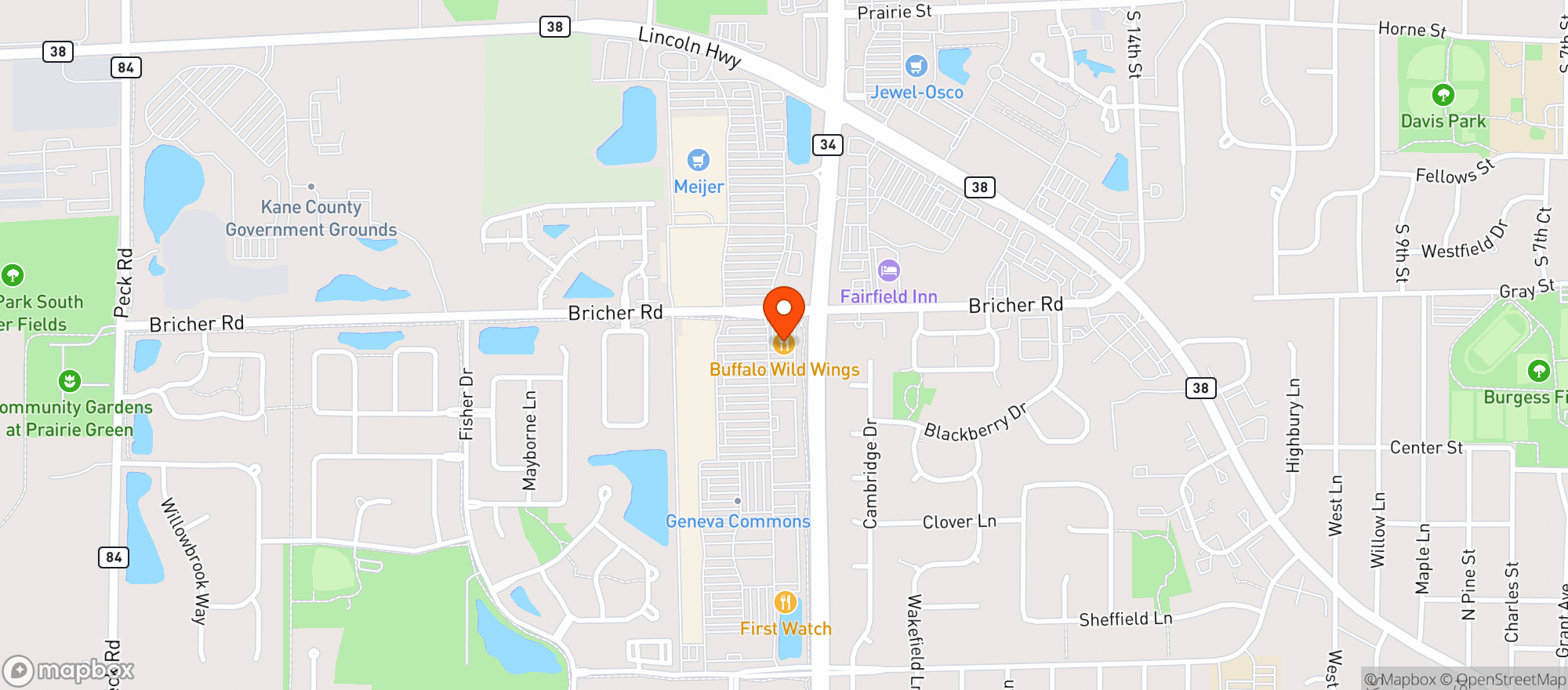Map showing Buffalo Wild Wings Gril #129
