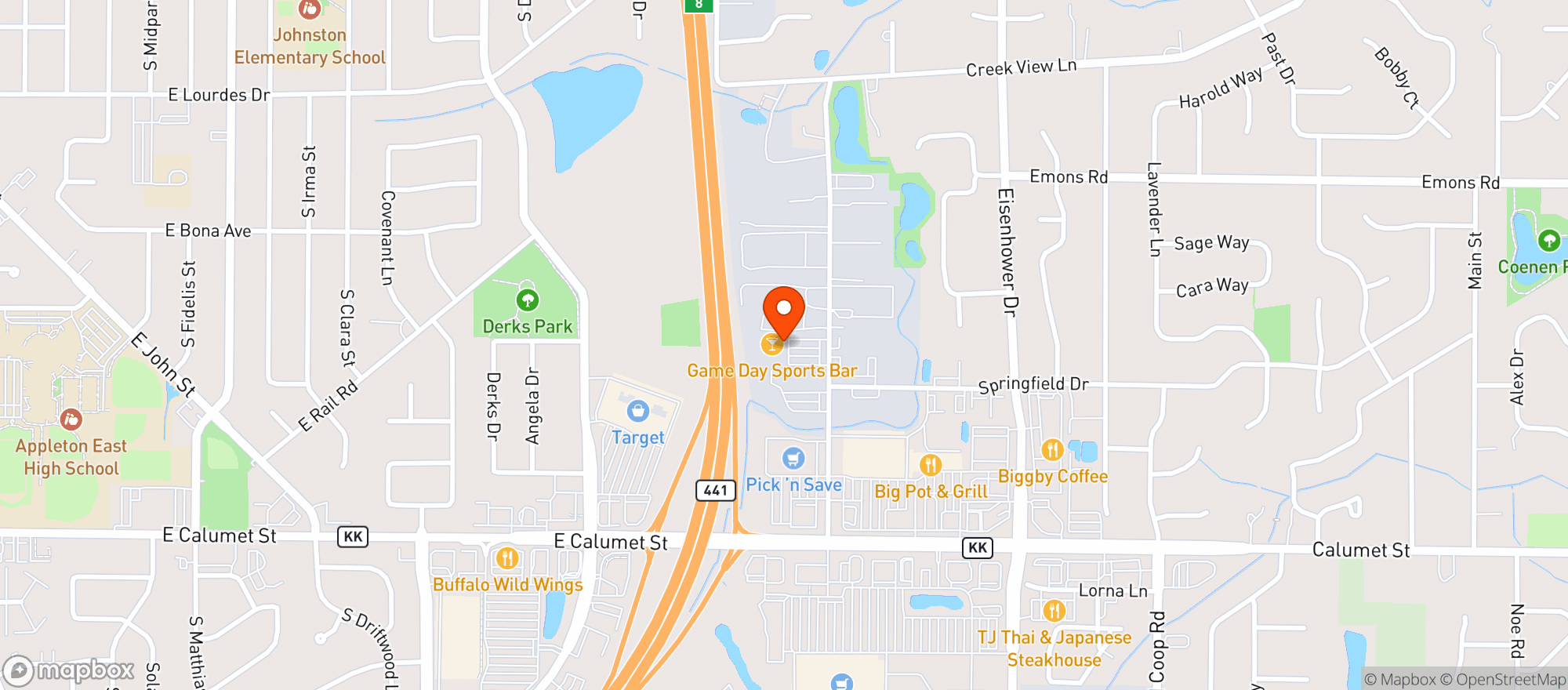 Map showing GameDay Sports Bar