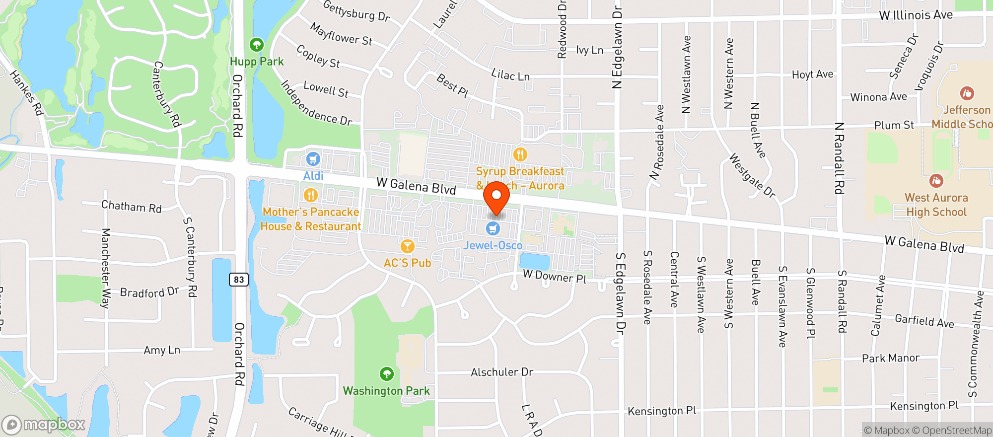 Map showing Jewel Food - Aurora (w Galena Blvd)
