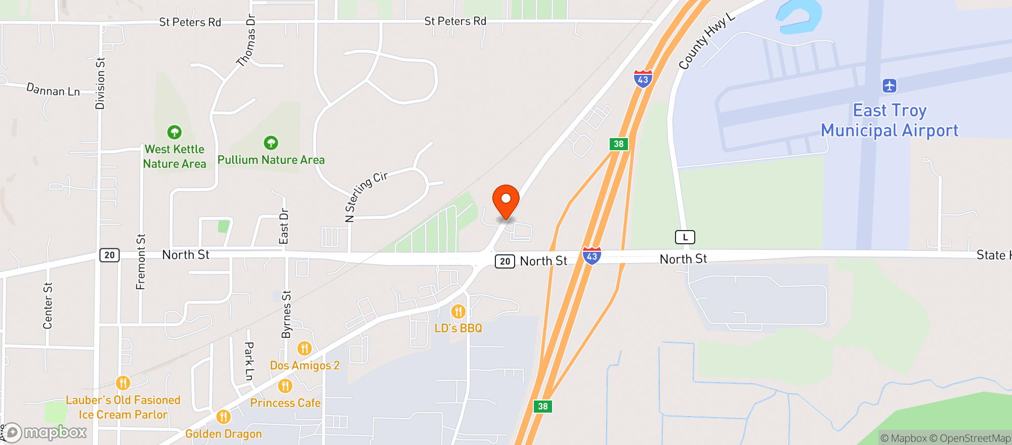 Map showing Kwik Trip #1029-East Troy
