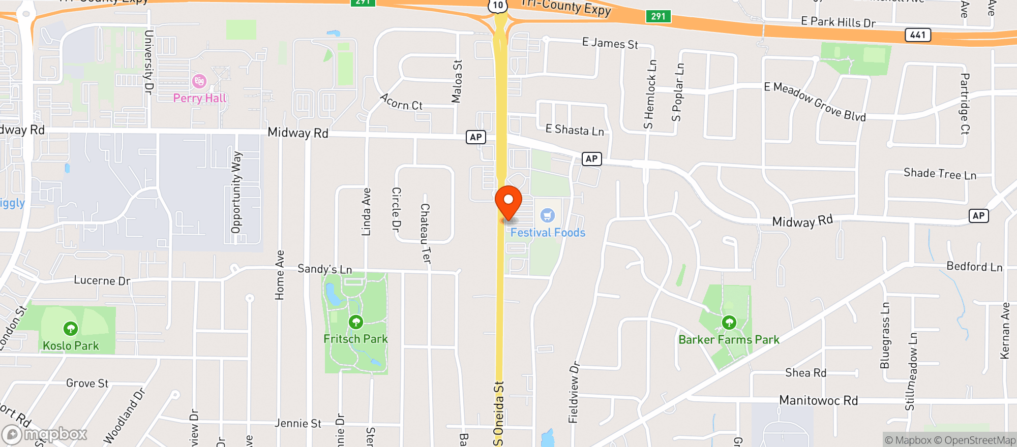 Map showing Festival Foods Menasha #2725