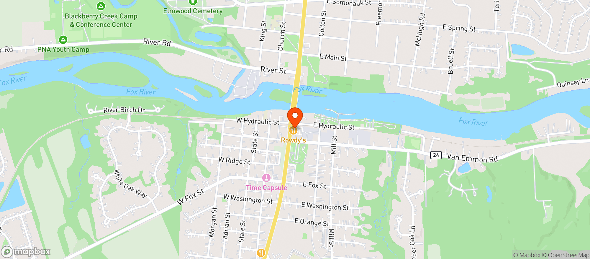 Map showing Rowdy S