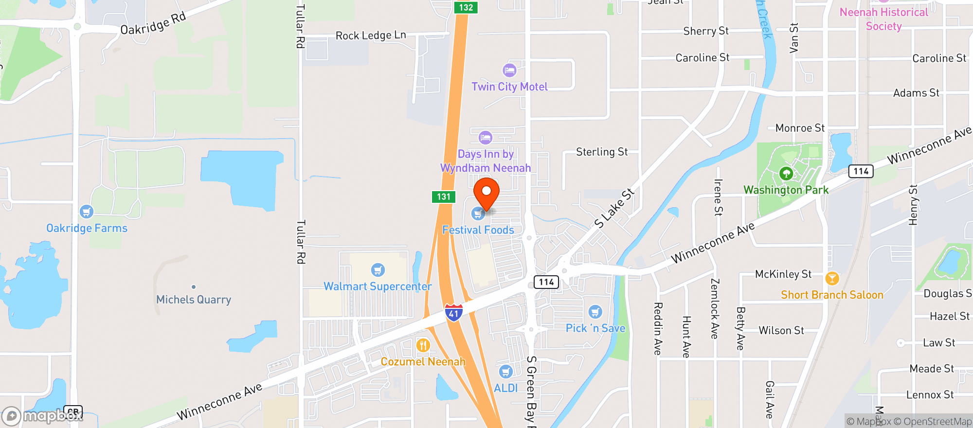Map showing Festival (L)-Neenah
