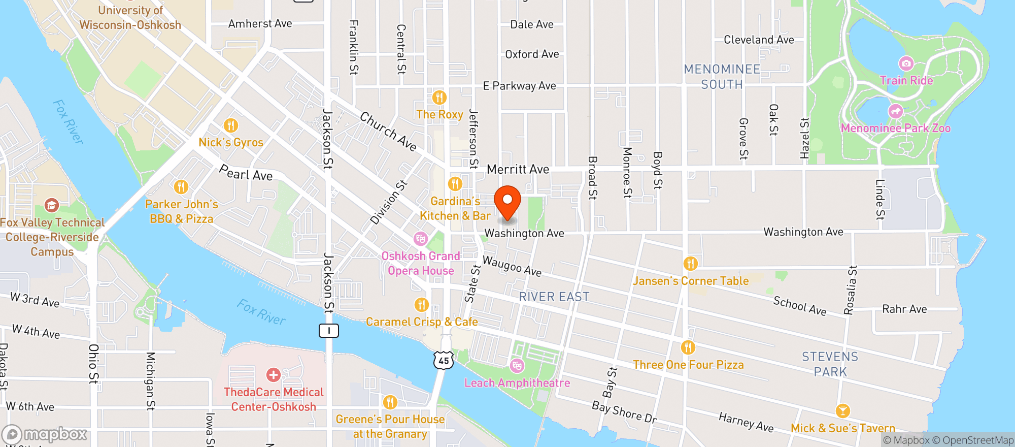 Map showing Oshkosh Masonic Center