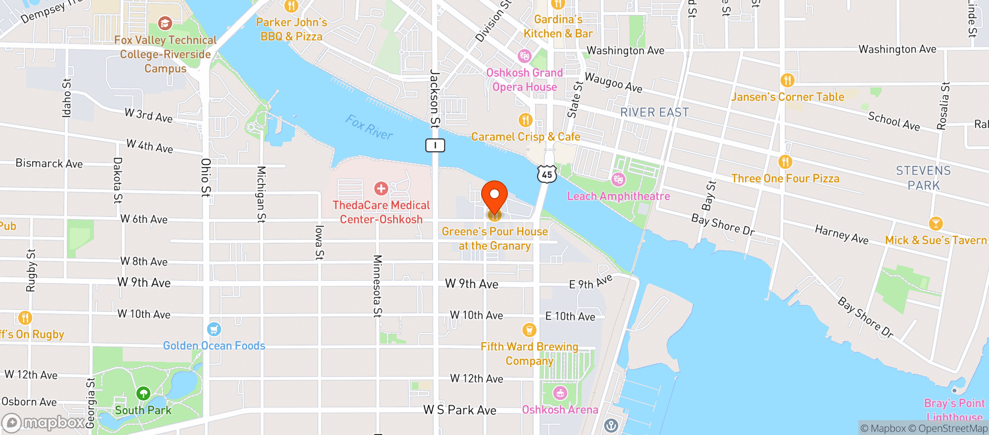 Map showing Greene S Pour House-Oshkosh